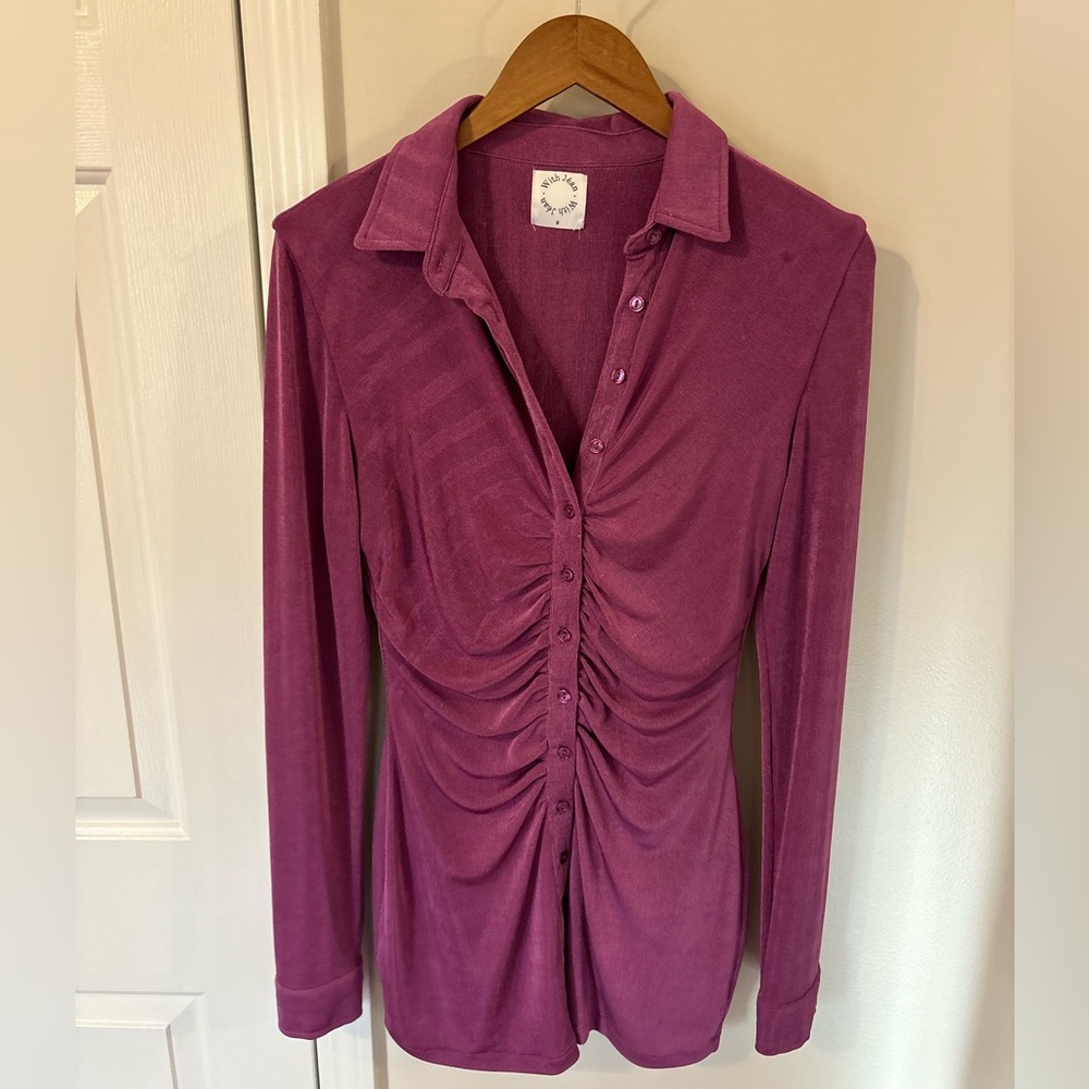 Purple “With Jean” slinky mini dress